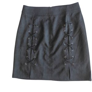 Mango Pop Black Lace Up Fitted Skirt SZ XS